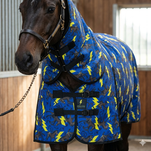 Manta para Caballo Impermeable de Poliéster 600D, Relleno de 150G, Forro Estampado, Exterior de Nailon y Polialgodón con Ribete Negro, para Doma Clásica - Product Image 2