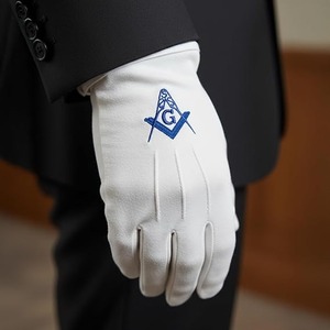 ถุงมือผ้าฝ้ายปักลายบลูสแควร์แอนด์คอมพาสเมสันนิค - [สีขาว] ขนาดเดียวเหมาะกับส่วนใหญ่ เหมาะสำหรับงานพิธีการของคุณ - Product Image 2