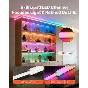 Confezione da 20 Profili in Alluminio a V per LED da 1M (3,3 Ft) con Copertura Opaca e Clip di Montaggio per Strisce LED - Product Image 2