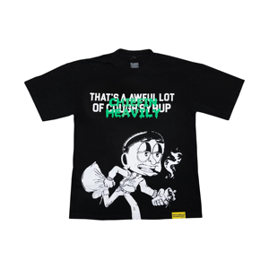 เสื้อยืดแขนสั้นผู้ชายสีดำพิมพ์ลาย That's Awful Lot Cough Syrup Chiefin Heavy ผ้าฝ้ายทอ 100% คอกลมทรงหลวม - Product Image 3