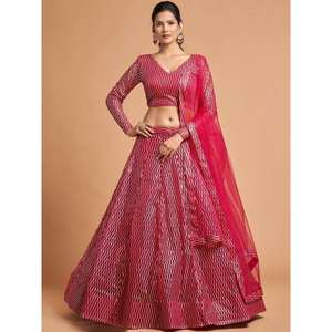 Superbe filet brodé de fil rose vif pour fête Lehenga Choli - Product Image 5