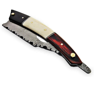Navaja de Afeitar Recta Multifuncional de Acero de Damasco Tradicional Hecha a Mano por Burraq DIY OEM, 7 Pulgadas, con Funda de Cuero para Barberos, Modelo BEC-BK09 - Product Image 5