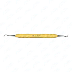 อุปกรณ์เหล็กสีเหลืองสดใส รุ่น Sickle Jack Scaler แบบแข็ง ปลายสองด้าน เครื่องมือผ่าตัดทางทันตกรรม ใช้แรงมือ ได้รับการรับรองมาตรฐาน CE - Product Image 1
