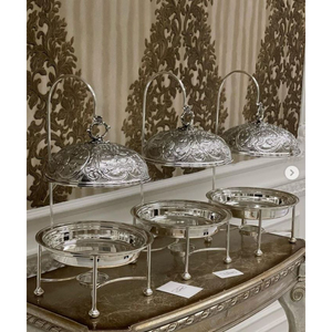 Plat à friture vintage en métal doré avec couvercle chauffe-plats plat de service en acier inoxydable de première qualité - Product Image 4