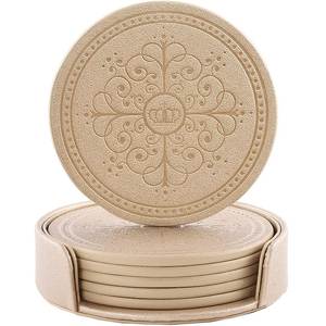 Premium Decorative Faux Leather Coaster Set Elegant Embossed Pattern Durable <b>Table</b> <b>Protectors</b> With Holder For Hospitality Use - Product Image 6