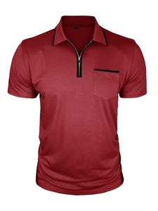 Camiseta Polo de Manga Corta con Logotipo de Marca Bordado, Diseño de Verano para Hombre, de Alta Gama, 100% Algodón, con Bolsillo con Cremallera, Informal, Tejida, Roja - Product Image 2