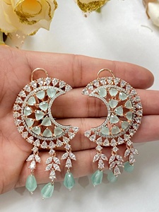 Precio de Fábrica, Pendientes de Aro Boho Verde Menta con Circonitas, Forma de Bola Vintage, Chapados en Oro Rosa de 14K, Regalo para Ella - Product Image 3