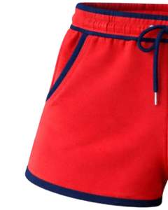 Shorts en molleton de coton personnalisés pour femmes, rouge et bleu marine contrastés, taille élastique, décontractés, pour l'été, sport et détente, fabricant - Product Image 4