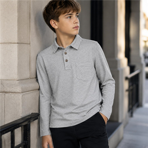 Chemises polo de golf à manches longues pour garçons, uniforme scolaire décontracté avec logo brodé, pour tous les jours. - Product Image 3