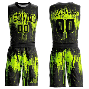 Ensemble de maillots de basket-ball unisexes personnalisés, impression par sublimation, débardeur en maille respirante, short noir vert néon, numéros d'équipe - Product Image 6