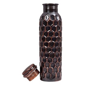4-Piece Pure Copper Water <b>Bottle</b> and Tumbler Gift Set | Hammered Dual-Texture Copper <b>Flask</b> Suite - Product Image 2