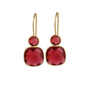 Boucles d'oreilles pendantes en quartz rose plaqué or pour femme, serti géométrique, style classique, bijoux de fête - Product Image 4