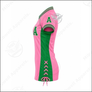 Women's Pink Green V-Neck Short Sleeve Lace Up Sport Shirt Polyester Moisture Wicking Spring Summer Casual Wear - Product Image 3