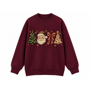 Elegant <b>Women's</b> Burgundy <b>Christmas</b> Beaded Santa Claus Tree Crew Neck <b>Sweatshirt</b> Drop Shoulder Long Sleeve Breathable <b>Sweatshirt</b> - Product Image 2