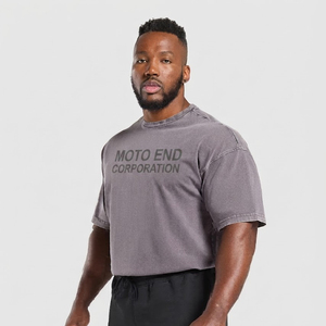 Camiseta de Manga Corta Gris para Hombre de Moto End Corporation, Cuello Redondo, Estilo Casual Urbano, Corte Regular, Diseño con Letras Impresas - Product Image 2