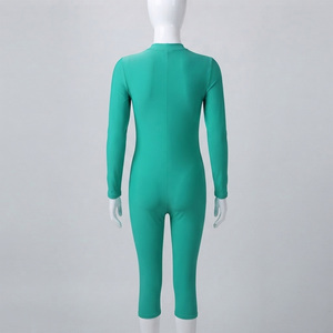 Women's Solid <b>Green</b> Long Sleeve Crew Neck One-Piece <b>Bodysuit</b> Front Zipper Stretch Spandex/Polyester High Waist Bikini - Product Image 3
