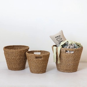 Set of 3 Seagrass <b>Baskets</b> with Attached Handles Handmade <b>Storage</b> <b>Basket</b> Wholesale eco-friendly Made in Vietnam - Product Image 2