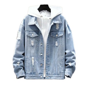 <b>Denim</b> <b>Coats</b> Jackets Unisex Stand Collar Regular Sleeve Hooded Streetwear Casual Slim Fit Single Breasted Simple <b>Coat</b> Front - Product Image 2