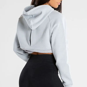 Sudadera con capucha de color liso para otoño e invierno, top corto informal de algodón para mujer, talla americana, para sudadera con capucha y suéter. - Product Image 4