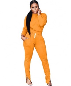 Conjunto Deportivo para Mujer, Color Verde Lima Neón, Sudadera Corta con Cuello Redondo, Pantalones Ajustados con Cierre en el Tobillo, 2 Piezas, Venta al Por Mayor - Product Image 4