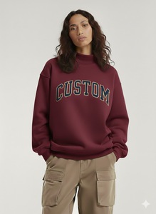 Sweat-shirt personnalisé imprimé en relief de haute qualité pour femme, col montant, manches longues, coupe ample, épais, en polaire, pour l'automne et l'hiver - Product Image 2