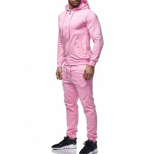 Ensemble de survêtement rose à capuche pour homme, sweat-shirt à fermeture éclair à manches longues avec poches latérales, tenue décontractée d'automne, couleur unie, coupe classique - Product Image 2