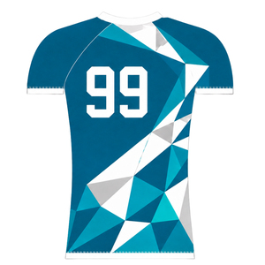 Maillot de compression athlétique à manches courtes, col ras du cou, motif géométrique, pour entraînement de performance, couleur Teal White - Product Image 2