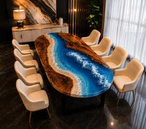 Custom Luxury Resin River Dining <b>Table</b> Handmade Solid Walnut Wood Live Edge Furniture for Home Office Hotel Villa and Commercial - Product Image 4