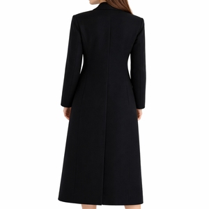 Abrigo Largo Negro para Mujer, Transpirable, Estilo Minimalista de Primavera, Cuello Mao, Elegante, Corte Entallado, Casual - Product Image 3