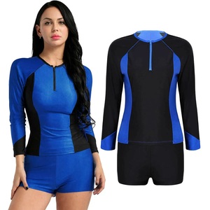 Ensemble de protection solaire 2 pièces pour femmes, manches longues, protection UV, tissu métallisé, design personnalisé, pour entraînements de natation - Product Image 3