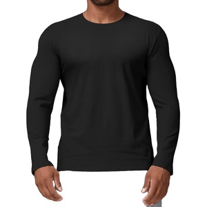 Camiseta de algodón de alta calidad para hombre, Camiseta de cuello de manga larga con estampado de pantalla de seda, tela de estambre con patrón sólido, venta al por mayor - Product Image 1