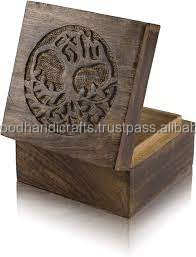 Boîtes en bois sculptées décoratives Home Office Verrouillage Stockage en bois Couvercle à charnière Souvenir Boîte en bois sculptée - Product Image 1