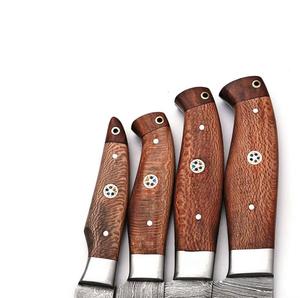 Couteaux de chef en acier Damas de style traditionnel, 4 pièces, avec manche personnalisé, bord dentelé tranchant, multi-usages, écologiques - Product Image 4