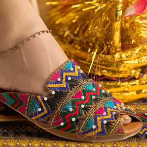 ผ้าสแปนเด็กซ์เนื้อนุ่มพิมพ์ลายปักหลากสีหลากสีผ้าสแปนเด็กซ์ด้านบนด้านนอกเป็นหนังแท้เทรนแฟชั่น khussa - Product Image 5