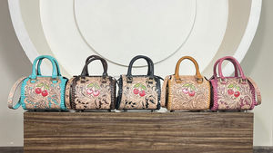 Latest 2026 Premium Artisan Hand <b>Tooled</b> Genuine Cowhide Leather <b>Small</b> Speedy Cherry Western Cowgirl Weekender Craftsmanship - Product Image 5