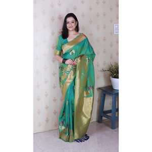 <b>Green</b> Soft <b>Silk</b> Saree with Kamdhenu Weaves Zari Woven Club Dresses Elegant and Comfortable <b>Green</b> <b>Silk</b> Saree - Product Image 6