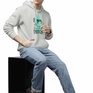 Sweat à capuche personnalisé pour homme, gris clair, avec graphisme typographique motivant, poche kangourou, polyester/coton, décontracté - Product Image 3