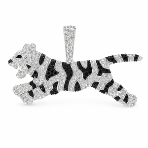 SHRAMAN DIAMOND Custom Stripped Tiger 925 <b>Silver</b> Rhodium Plated Moissanite Diamond Pendant <b>Necklace</b> Hip Hop Party Animal Charms - Product Image 1