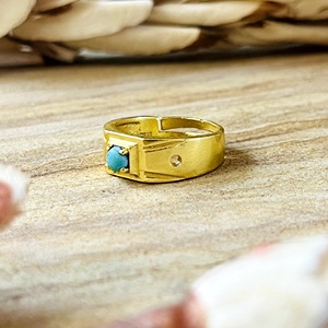 Modern Design Brass <b>Rings</b> Minimalist Geometric <b>Turquoise</b> Band Men 18k Gold Plated Signet Style Solitaire <b>Ring</b> Wholesale/OEM/ODM - Product Image 2