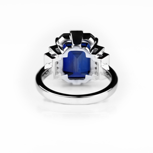 Bague de cocktail de luxe pour femme en argent sterling 925 avec saphir taille émeraude, sertissage pavé géométrique, bijoux fins, cadeau pour elle - Product Image 5