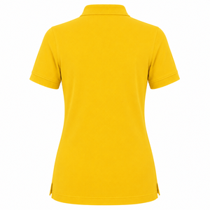Chemise pour femme, couleur unie, manches courtes, col rabattu, décontractée, tissée, 100% polyester, jaune, coupe ajustée, longueur normale, écologique - Product Image 2