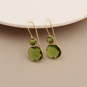 Pendientes Colgantes de Peridoto Chapados en Oro con Engaste de Bisel, Joyería de Gema Verde para Mujer, Estilo Clásico y de Moda - Product Image 4