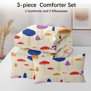 Set Copripiumino a Motivo Fungo, Misura Queen, 3 Pezzi, Rosa e Giallo Stampato, 1 Copripiumino (228x228 cm) e 2 Federe - Product Image 6
