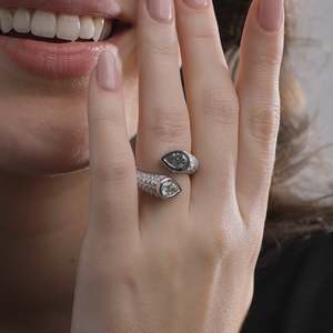 Pear Cut Diamond Cocktail Ring Pave Setting Women's Luxury Engagement Jewelry - Product Image 5