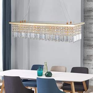 Lustre moderne en cristal rectangulaire doré à 8 lumières, luminaire suspendu rectangulaire contemporain pour salle à manger, cuisine, bar, L39.4''x - Product Image 4