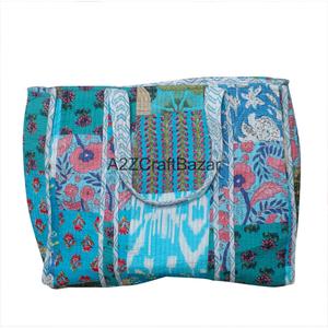 Bolso Tote Acolchado de Algodón Orgánico Ecológico para Mujer, con Estampado Floral Hecho a Mano, Estilo Bohemio, con Cierre de Cremallera, para Compras - Product Image 4