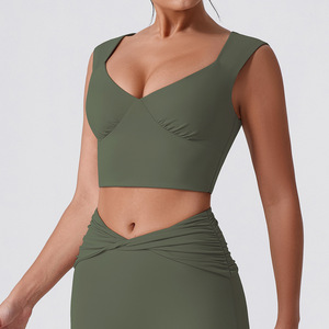 Débardeur de yoga blanc sans coutures à col en V profond pour femme, coupe régulière, en Spandex et Polyester - Product Image 5