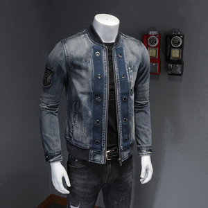 Casual Streetwear Blue Denim Jacket for Men Unique Style and Fashion Trending Pilot Jacket Casual Outwear Motorcycle <b>Jeans</b> Coats - Product Image 3