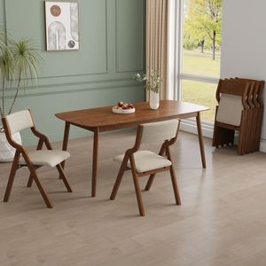 Sedie da pranzo pieghevoli imbottite in mogano, salvaspazio, facili da trasportare, senza montaggio, confezione da 2, color crema tortora + noce - Product Image 5