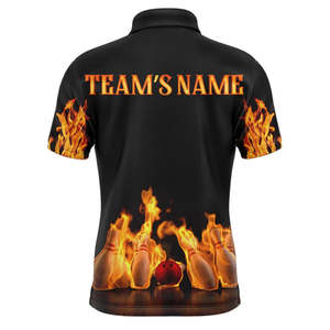 เสื้อโบว์ลิ่งถักคุณภาพพรีเมียมสำหรับผู้ชาย ระบายอากาศได้ดี แขนเสื้อแบบแร็กแลน สไตล์นักกีฬา ลายกราฟิกเปลวไฟ แห้งเร็ว ไม่ยับ - Product Image 2